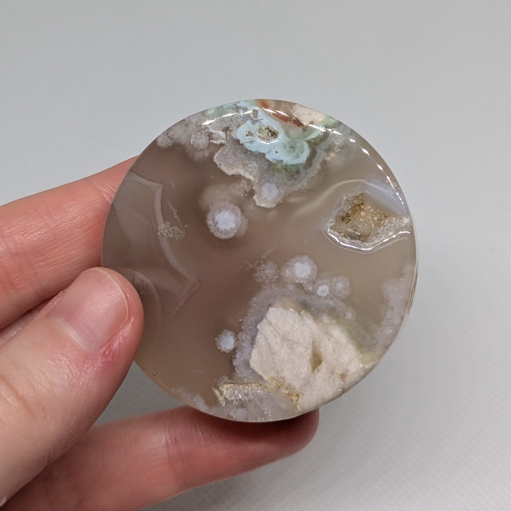 Green And Pink Flower Agate Genuine Crystal Polished Disc‎ Carving